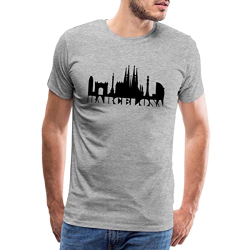 Spreadshirt Barcelona Skyline Spanien Hauptstadt Männer Premium T-Shirt, 4XL, Grau meliert von Spreadshirt
