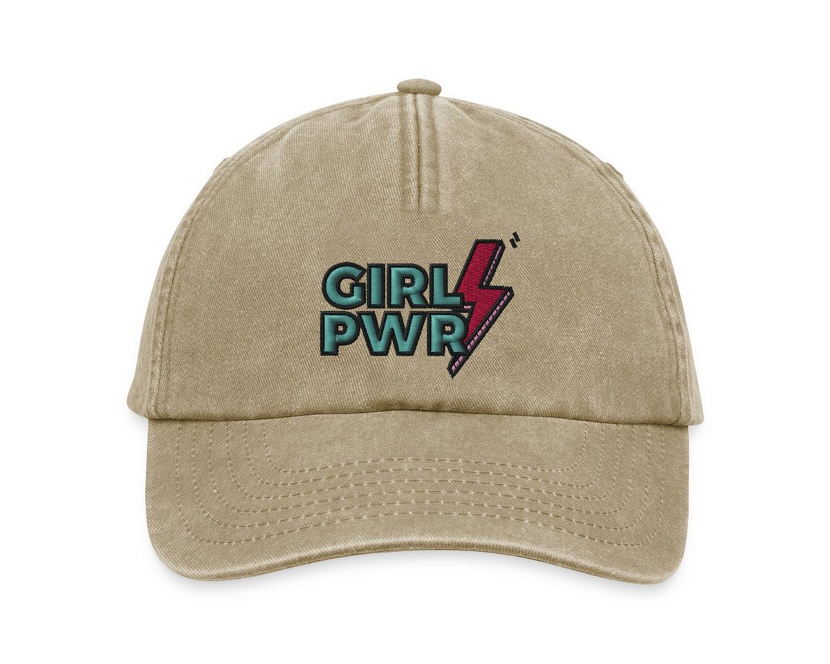 Spreadshirt Baseball Cap Gestickter GIRL PWR Mit Blitz Für Mehr Power Relaxed Vintage Cap (1-St) von Spreadshirt