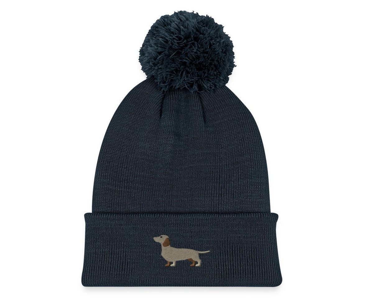 Spreadshirt Beanie Dackel Stickerei Kinder Strickmütze mit Bommel (1-St) von Spreadshirt