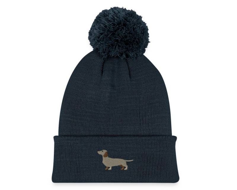 Spreadshirt Beanie Dackel Stickerei Kinder Strickmütze mit Bommel (1-St) von Spreadshirt