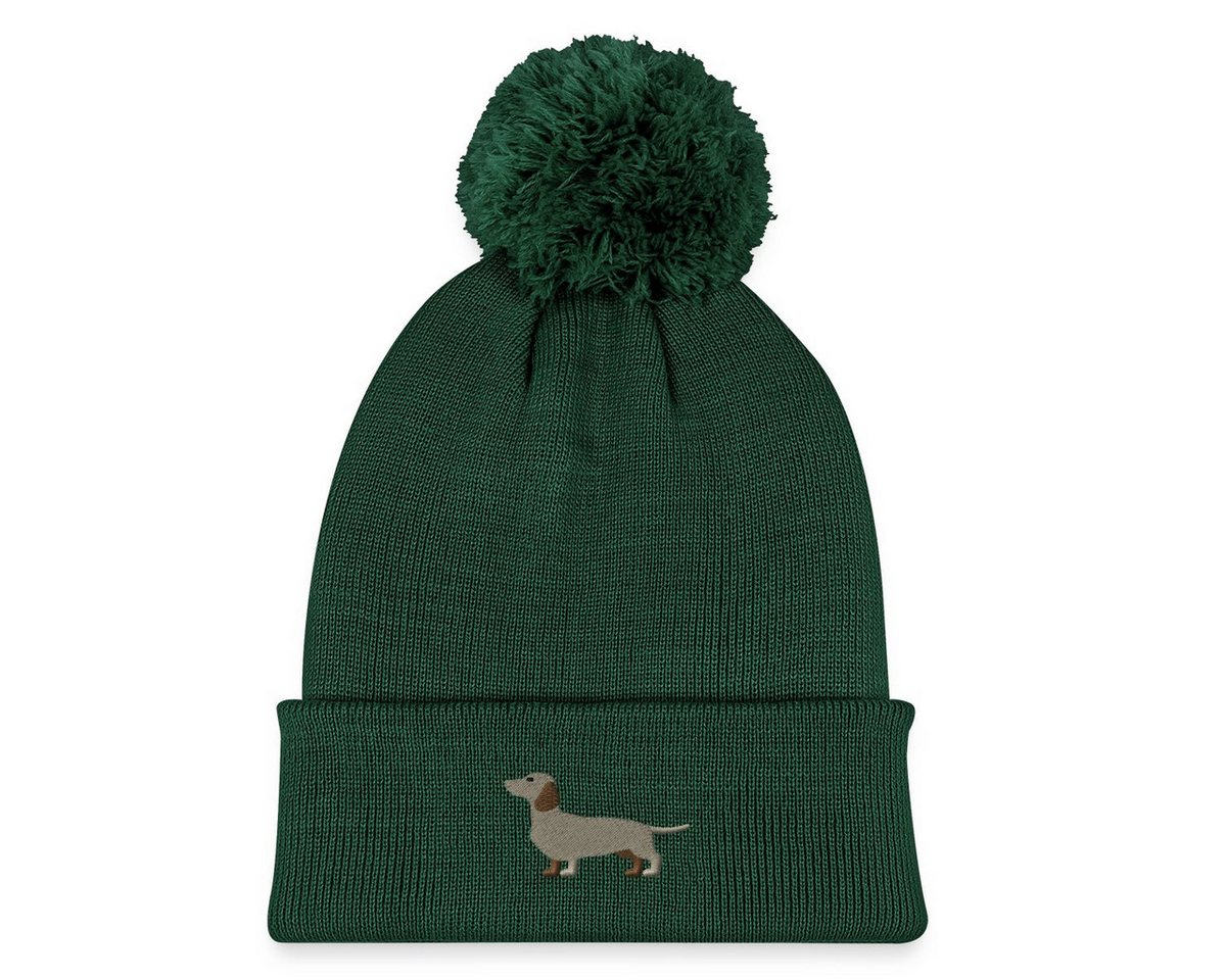 Spreadshirt Beanie Dackel Stickerei Kinder Strickmütze mit Bommel (1-St) von Spreadshirt
