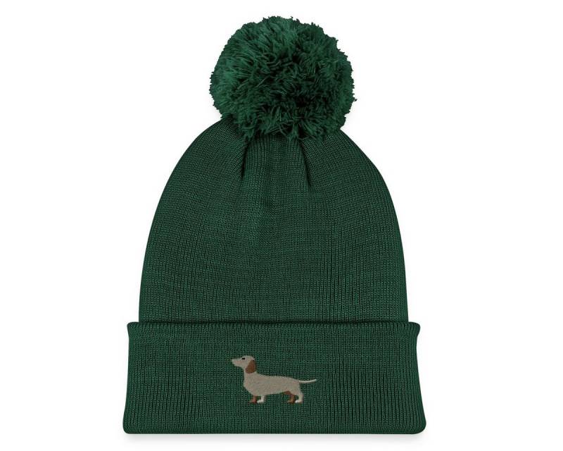 Spreadshirt Beanie Dackel Stickerei Kinder Strickmütze mit Bommel (1-St) von Spreadshirt