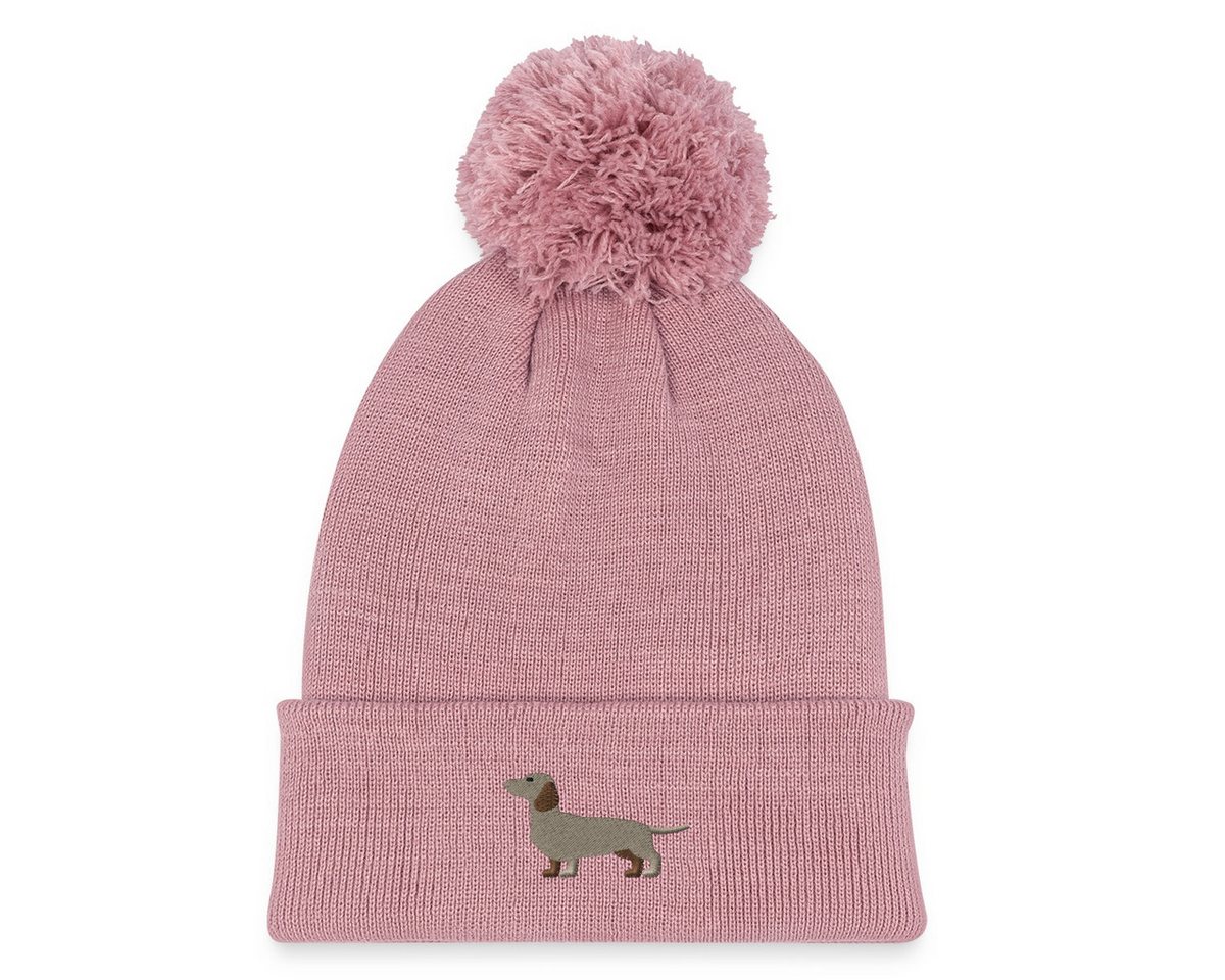 Spreadshirt Beanie Dackel Stickerei Kinder Strickmütze mit Bommel (1-St) von Spreadshirt