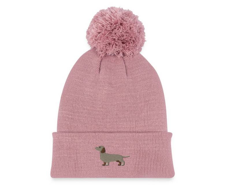 Spreadshirt Beanie Dackel Stickerei Kinder Strickmütze mit Bommel (1-St) von Spreadshirt