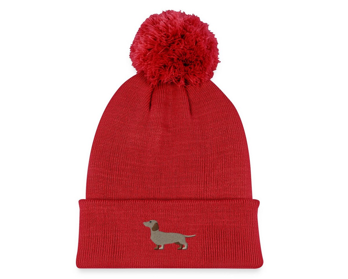 Spreadshirt Beanie Dackel Stickerei Kinder Strickmütze mit Bommel (1-St) von Spreadshirt