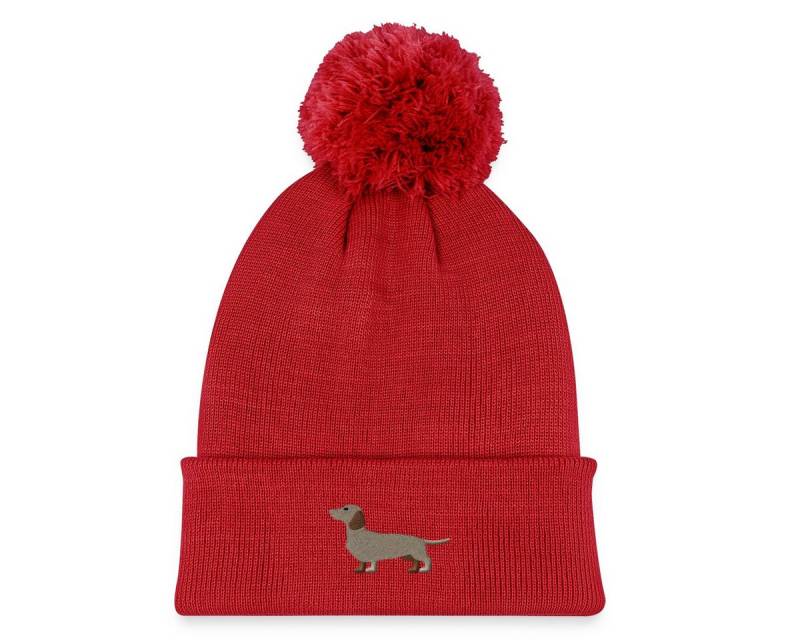 Spreadshirt Beanie Dackel Stickerei Kinder Strickmütze mit Bommel (1-St) von Spreadshirt