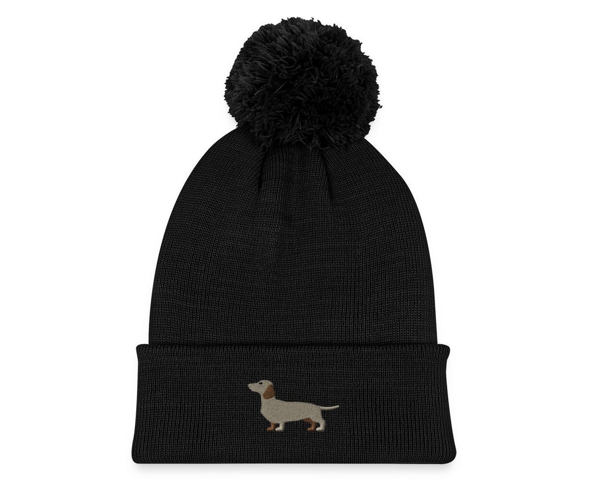 Spreadshirt Beanie Dackel Stickerei Kinder Strickmütze mit Bommel (1-St) von Spreadshirt