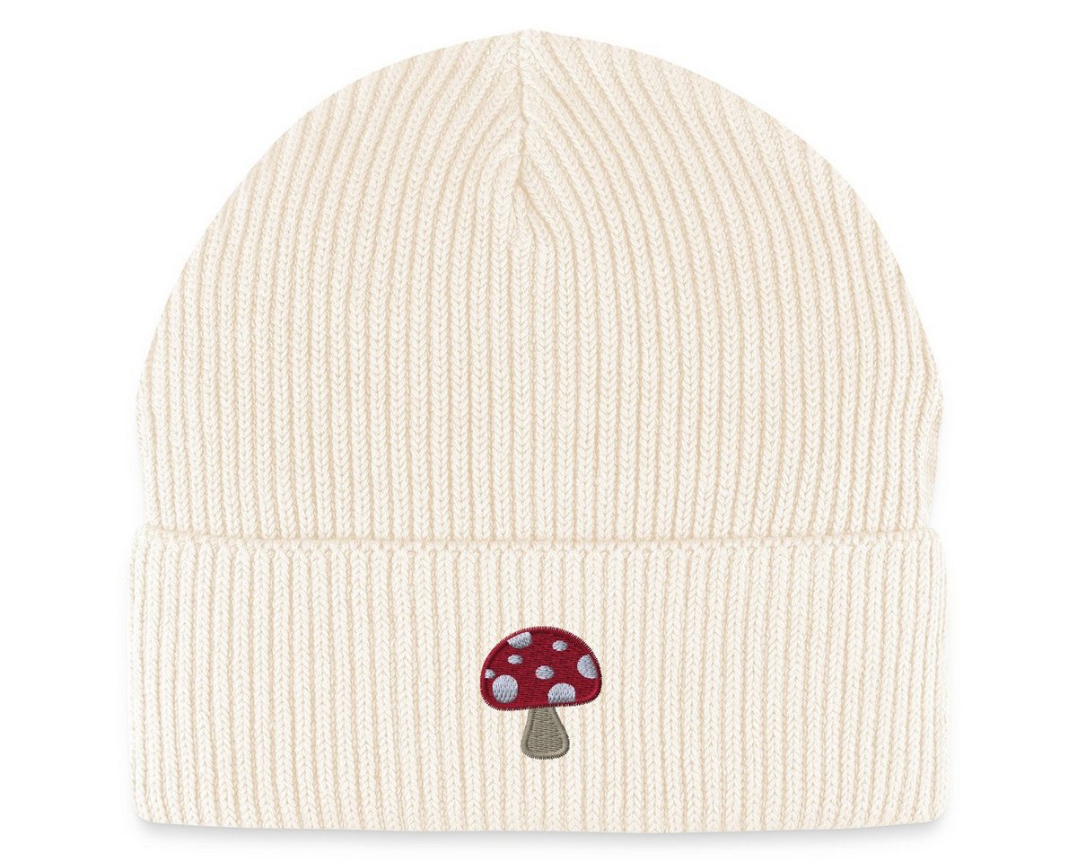 Spreadshirt Beanie Fliegenpilz Stickoptik Pilzliebe Im Retro-Stil Fisherman Beanie Bio Mü (1-St) von Spreadshirt