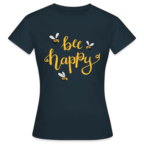 Spreadshirt Bee Happy Geschenk für Imker Frauen T-Shirt, XXL, Navy von Spreadshirt