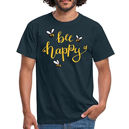 Spreadshirt Bee Happy Geschenk für Imker Männer T-Shirt, XXL, Navy von Spreadshirt