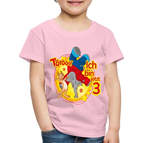 Spreadshirt Benjamin Blümchen Ich Bin Jetzt 3 Kinder Premium T-Shirt, 110/116 (4 Jahre), Hellrosa von Spreadshirt