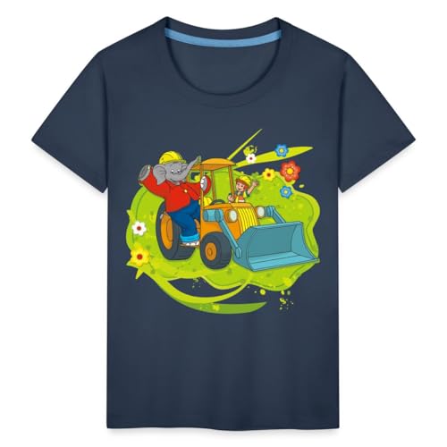 Spreadshirt Benjamin Blümchen Mit Schaufelbagger Kinder Premium T-Shirt, 110/116 (4 Jahre), Navy von Spreadshirt