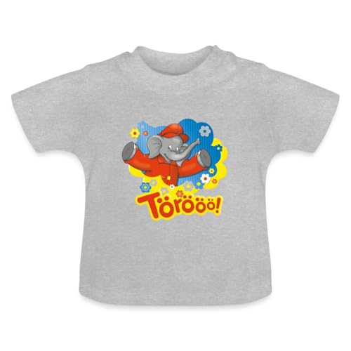 Spreadshirt Benjamin Blümchen Trötet Töröö Und Winkt Baby Bio-T-Shirt mit Rundhals, 18-24 Monate, Grau meliert von Spreadshirt