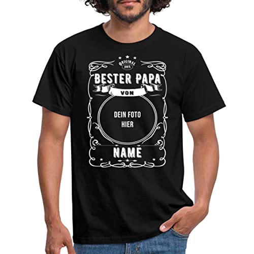 Spreadshirt Bester Papa Personalisiert Mit Name Und Foto Vom Kind Männer T-Shirt, 3XL, Schwarz von Spreadshirt