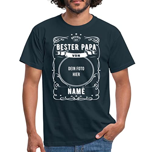 Spreadshirt Bester Papa Personalisiert Mit Name Und Foto Vom Kind Männer T-Shirt, L, Navy von Spreadshirt