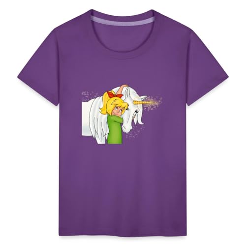 Spreadshirt Bibi Blocksberg Mit Einhorn Goldhörnchen Kinder Premium T-Shirt, 110/116 (4 Jahre), Lila von Spreadshirt