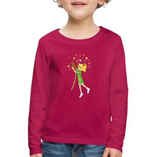 Spreadshirt Bibi Blocksberg Tanzt Mit Ihrem Besen Kartoffelbrei Kinder Premium Langarmshirt, 134/140 (8 Jahre), Dunkles Pink von Spreadshirt