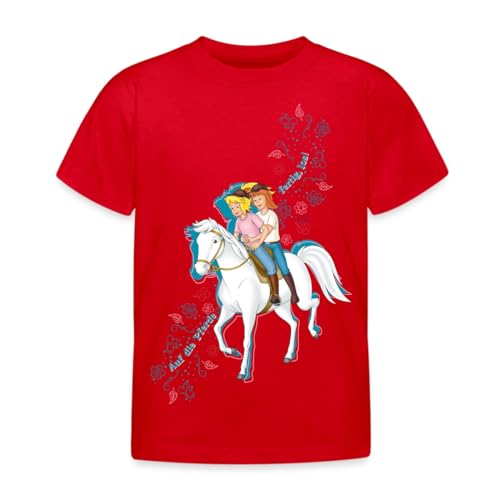 Spreadshirt Bibi Und Tina Auf Die Pferde Fertig Los Kinder T-Shirt, 110/116 (5-6 Jahre), Rot von Spreadshirt