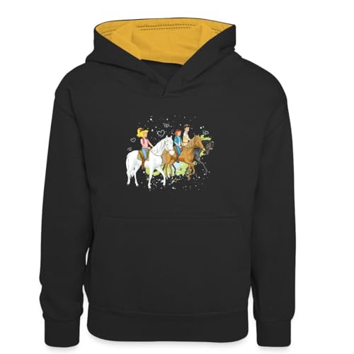 Spreadshirt Bibi Und Tina Ausritt Mit Alexander Falkenstein Kinder Kontrast-Hoodie, M (7/8 Jahre), Schwarz/Gold von Spreadshirt