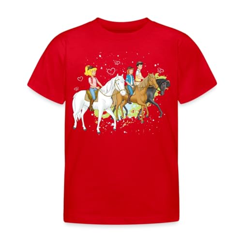 Spreadshirt Bibi Und Tina Ausritt Mit Alexander Falkenstein Kinder T-Shirt, 122/128 (7-8 Jahre), Rot von Spreadshirt