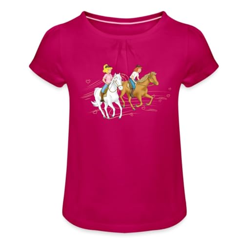 Spreadshirt Bibi Und Tina Ausritt Mit Amadeus Und Sabrina Mädchen T-Shirt mit Raffungen, 4 Jahre, Fuchsia von Spreadshirt