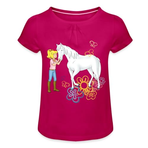 Spreadshirt Bibi Und Tina Bibi Kuschelt Mit Stute Sabrina Mädchen T-Shirt mit Raffungen, 6 Jahre, Fuchsia von Spreadshirt