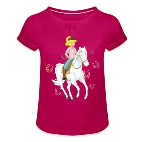 Spreadshirt Bibi Und Tina Bibi Reitet Auf Sabrina Mädchen T-Shirt mit Raffungen, 12 Jahre, Fuchsia von Spreadshirt