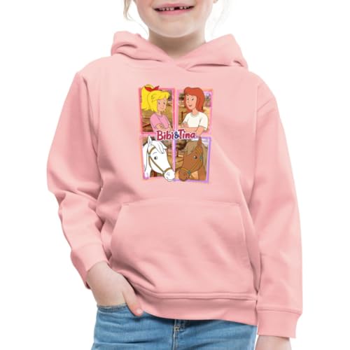 Spreadshirt Bibi Und Tina Mit Amadeus Und Sabrina Kachelmotiv Kinder Premium Hoodie, 122/128 (7-8 Jahre), Kristallrosa von Spreadshirt