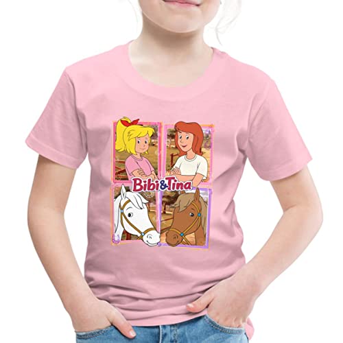 Spreadshirt Bibi Und Tina Mit Amadeus Und Sabrina Kachelmotiv Kinder Premium T-Shirt, 98/104 (2 Jahre), Hellrosa von Spreadshirt