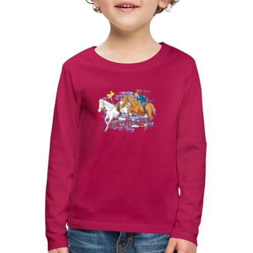 Spreadshirt Bibi Und Tina Pferde Überflieger Springreiten Kinder Premium Langarmshirt, 134/140 (8 Jahre), Dunkles Pink von Spreadshirt