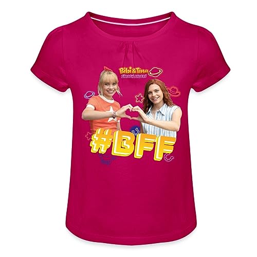 Spreadshirt Bibi & Tina Einfach Anders BFF Beste Freunde Mädchen T-Shirt mit Raffungen, 12 Jahre, Fuchsia von Spreadshirt