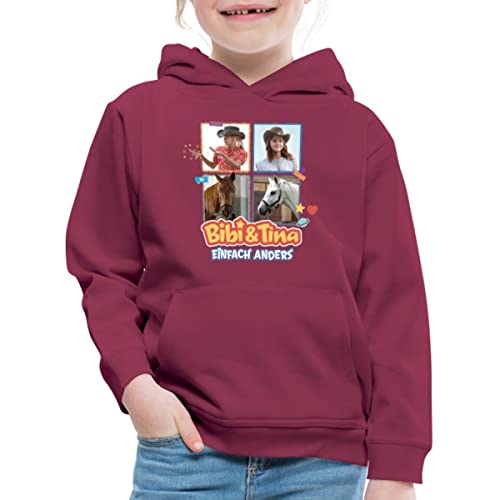 Spreadshirt Bibi & Tina Einfach Anders Collage Kinder Premium Hoodie, 122/128 (7-8 Jahre), Bordeaux von Spreadshirt