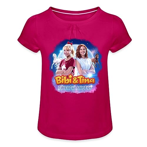 Spreadshirt Bibi & Tina Einfach Anders Kinoplakat Mädchen T-Shirt mit Raffungen, 6 Jahre, Fuchsia von Spreadshirt