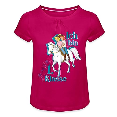 Spreadshirt Bibi und Tina Ich Bin 1. Klasse Mädchen T-Shirt mit Raffungen, 6 Jahre, Fuchsia von Spreadshirt