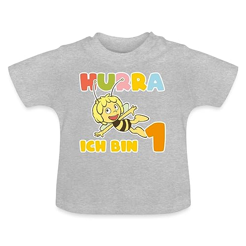 Spreadshirt Biene Maja 1. Geburtstag Baby Bio-T-Shirt mit Rundhals, 12-18 Monate, Grau meliert von Spreadshirt