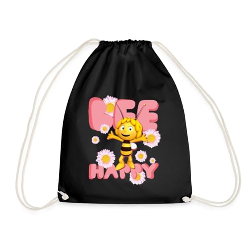 Spreadshirt Biene Maja Bee Happy Spruch Turnbeutel, One size, Schwarz von Spreadshirt