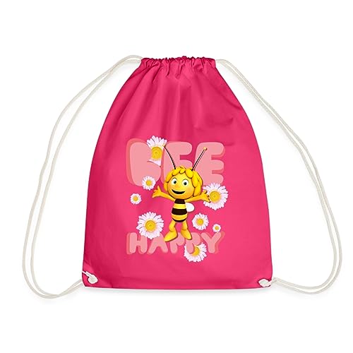 Spreadshirt Biene Maja Bee Happy Spruch Turnbeutel, One size, Fuchsia von Spreadshirt