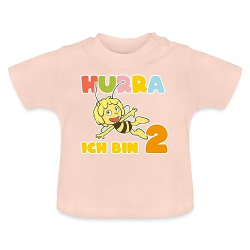 Spreadshirt Biene Maja Hurra Ich Bin 2! Zweiter Geburtstag Baby Bio-T-Shirt mit Rundhals, 12-18 Monate, Kristallrosa von Spreadshirt