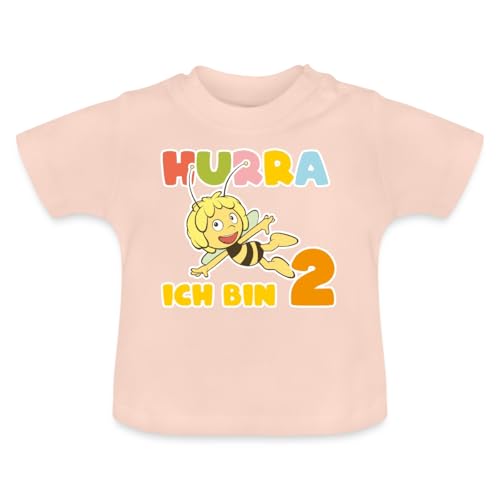 Spreadshirt Biene Maja Hurra Ich Bin 2! Zweiter Geburtstag Baby Bio-T-Shirt mit Rundhals, 12-18 Monate, Kristallrosa von Spreadshirt