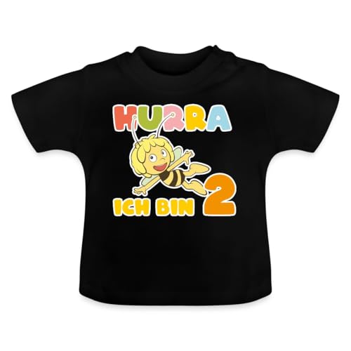 Spreadshirt Biene Maja Hurra Ich Bin 2 Zweiter Geburtstag Baby Bio-T-Shirt mit Rundhals, 12-18 Monate, Schwarz von Spreadshirt