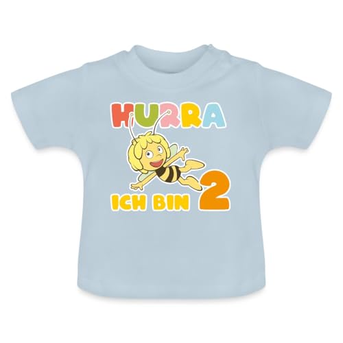 Spreadshirt Biene Maja Hurra Ich Bin 2! Zweiter Geburtstag Baby Bio-T-Shirt mit Rundhals, 18-24 Monate, Hellblau von Spreadshirt