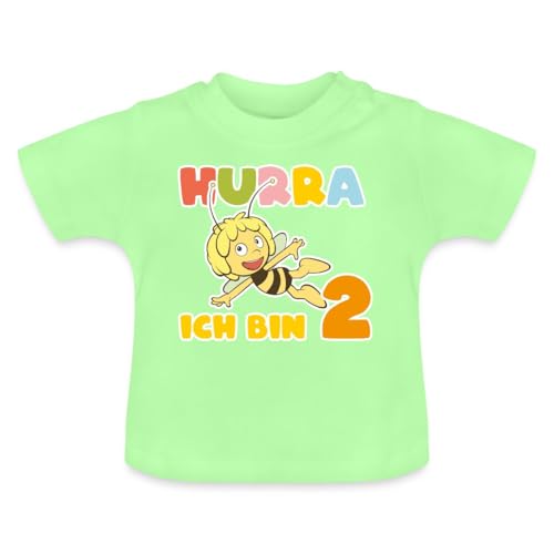 Spreadshirt Biene Maja Hurra Ich Bin 2 Zweiter Geburtstag Baby Bio-T-Shirt mit Rundhals, 18-24 Monate, Mintgrün von Spreadshirt