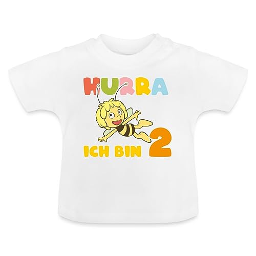 Spreadshirt Biene Maja Hurra Ich Bin 2! Zweiter Geburtstag Baby Bio-T-Shirt mit Rundhals, 18-24 Monate, weiß von Spreadshirt
