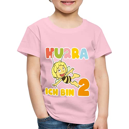 Spreadshirt Biene Maja Hurra Ich Bin 2! Zweiter Geburtstag Kinder Premium T-Shirt, 98/104 (2 Jahre), Hellrosa von Spreadshirt