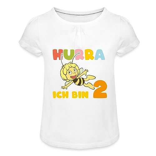 Spreadshirt Biene Maja Hurra Ich Bin 2! Zweiter Geburtstag Mädchen T-Shirt mit Raffungen, 2 Jahre, weiß von Spreadshirt