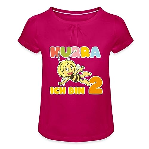 Spreadshirt Biene Maja Hurra Ich Bin 2! Zweiter Geburtstag Mädchen T-Shirt mit Raffungen, 4 Jahre, Fuchsia von Spreadshirt