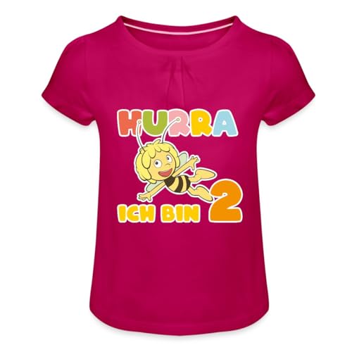 Spreadshirt Biene Maja Hurra Ich Bin 2! Zweiter Geburtstag Mädchen T-Shirt mit Raffungen, 2 Jahre, Fuchsia von Spreadshirt