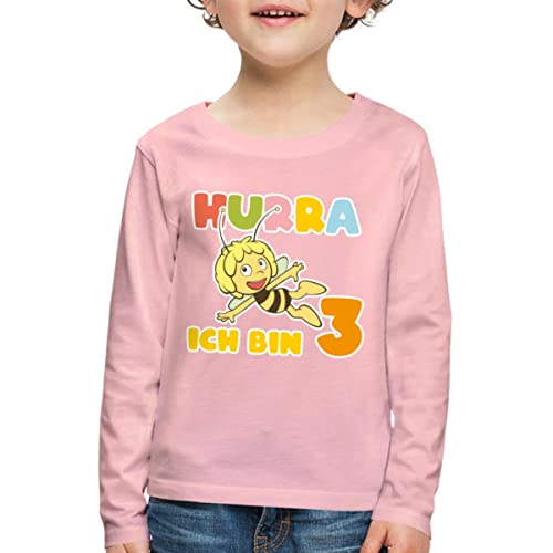 Spreadshirt Biene Maja Hurra Ich Bin 3! Dritter Geburtstag Kinder Premium Langarmshirt, 110/116 (4 Jahre), Hellrosa von Spreadshirt