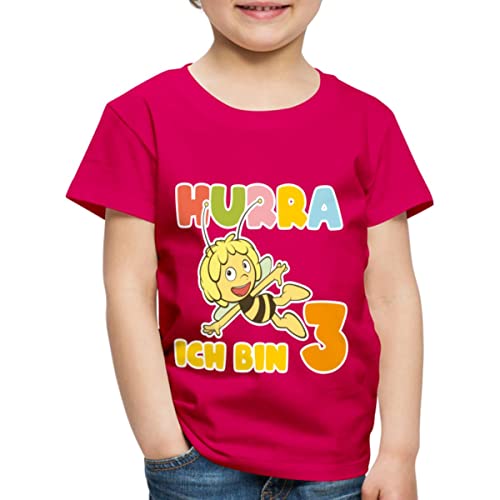 Spreadshirt Biene Maja Hurra Ich Bin 3! Dritter Geburtstag Kinder Premium T-Shirt, 98/104 (2 Jahre), Dunkles Pink von Spreadshirt