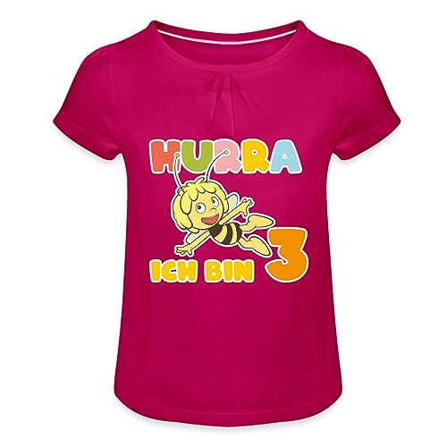 Spreadshirt Biene Maja Hurra Ich Bin 3! Dritter Geburtstag Mädchen T-Shirt mit Raffungen, 2 Jahre, Fuchsia von Spreadshirt